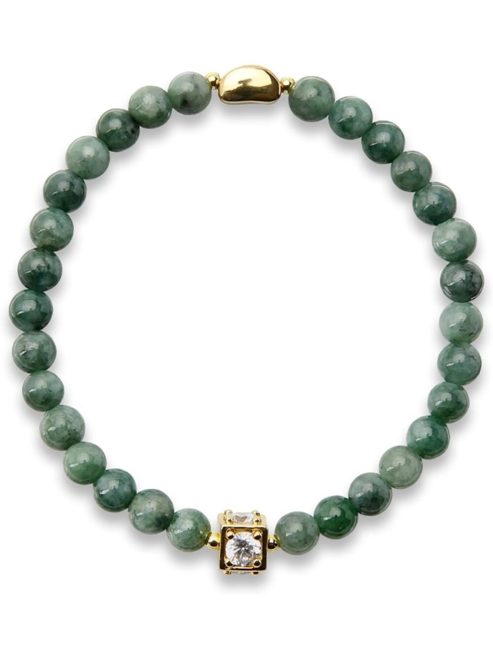 Jade Bangle Bracelet for Women - 18K Gold-Plated Moon Bead, Luck & Prosperity